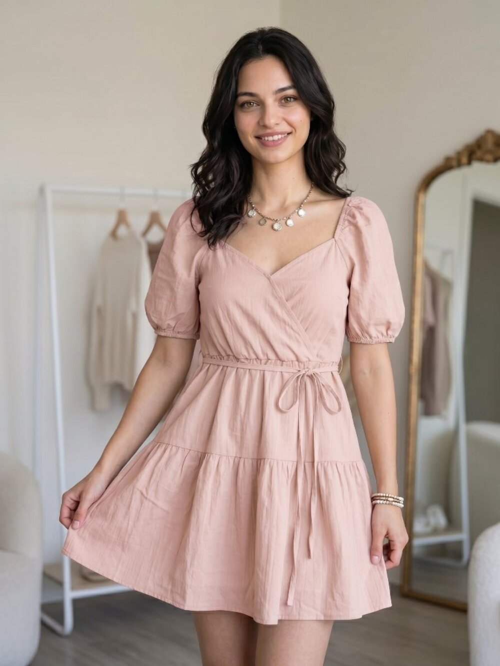 Pink Summer Lace-Up Dress